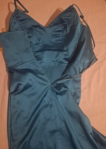 Uzun turkuaz Drapeli Gece Elbisesi - Görsel 3