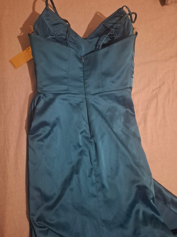 Uzun turkuaz Drapeli Gece Elbisesi - Görsel 2