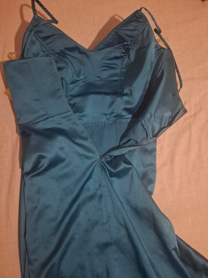 Uzun turkuaz Drapeli Gece Elbisesi - Görsel 3