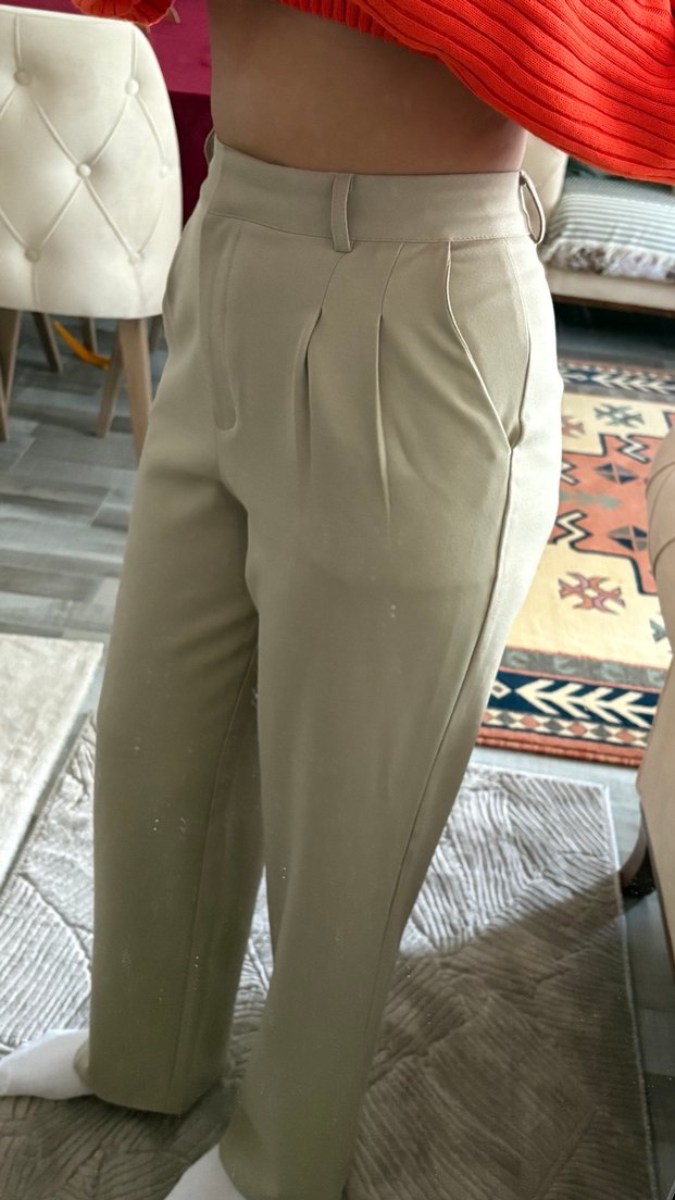 Bej Kadın Rahat Kesim Kumaş Pantolon - Görsel 2