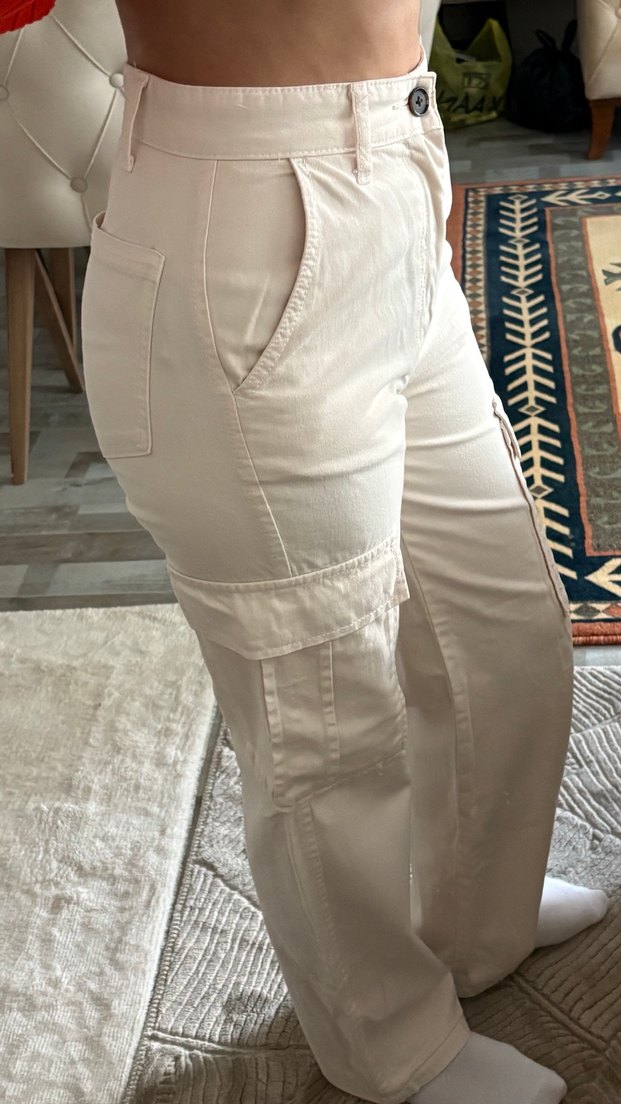 Bej Rahat Kesim Midi Kadın Kot Pantolon - Görsel 2