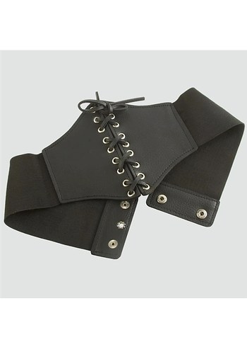 Siyah Deri Bağcıklı Gotik Kemer - Görsel 2