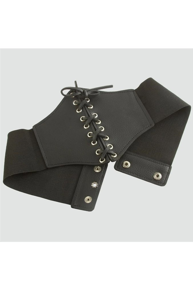 Siyah Deri Bağcıklı Gotik Kemer - Görsel 2