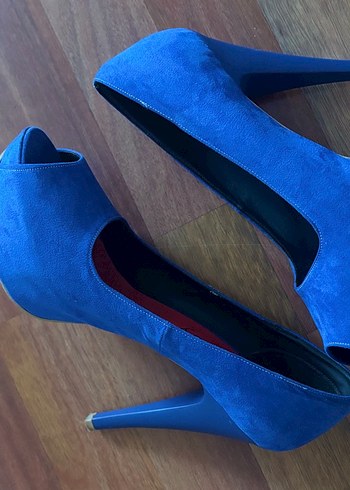 Mavi Süet Platform Topuklu Kadın Ayakkabı - Görsel 4