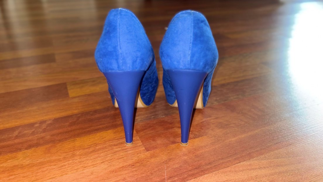 Mavi Süet Platform Topuklu Kadın Ayakkabı - Görsel 3