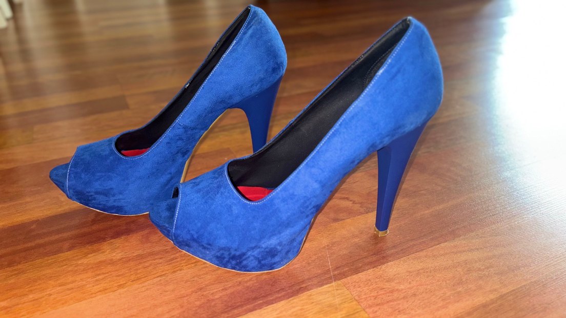 Mavi Süet Platform Topuklu Kadın Ayakkabı - Görsel 2