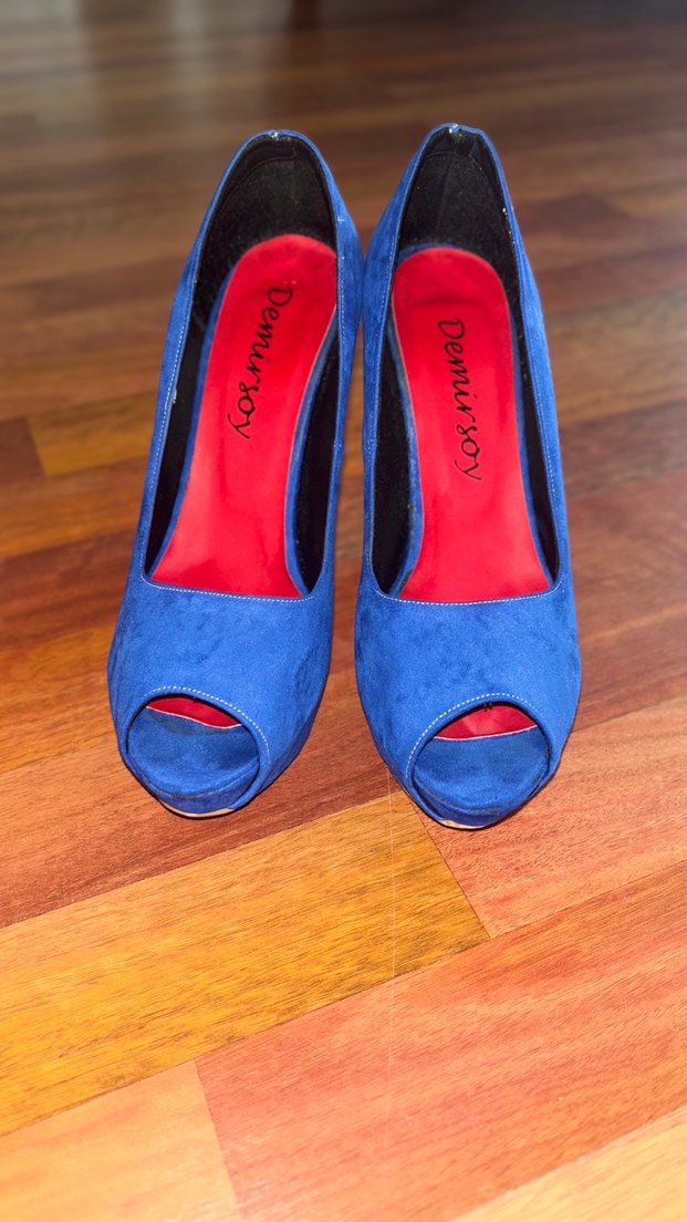 Mavi Süet Platform Topuklu Kadın Ayakkabı - Görsel 5