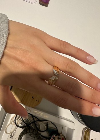 Bej Dantel Detaylı Minimalist Kadın Yüzük - Görsel 5