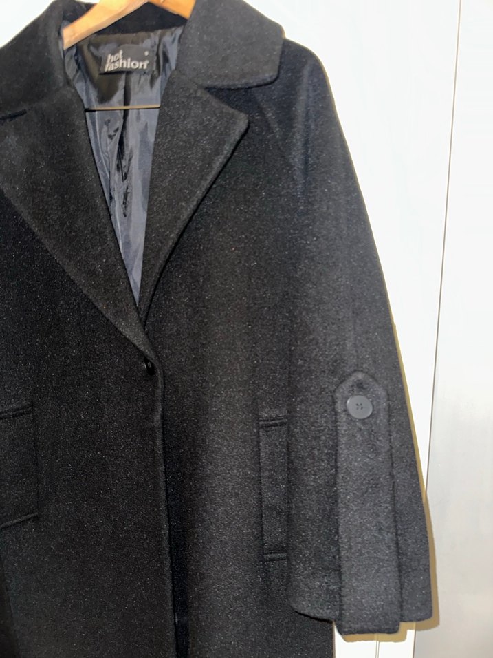 Siyah Düğmeli uzun  Kadın Kaban - Görsel 2