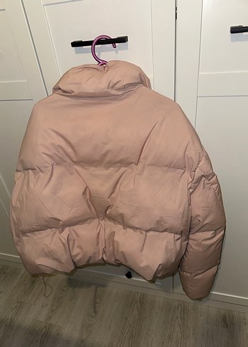 Pembe Puff Mont, Midi Boy, Yüksek Yaka - Görsel 6