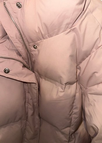 Pembe Puff Mont, Midi Boy, Yüksek Yaka - Görsel 4