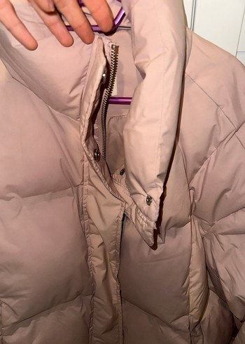 Pembe Puff Mont, Midi Boy, Yüksek Yaka - Görsel 3