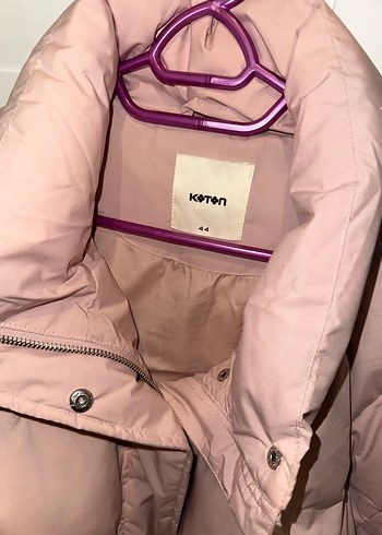 Pembe Puff Mont, Midi Boy, Yüksek Yaka - Görsel 2