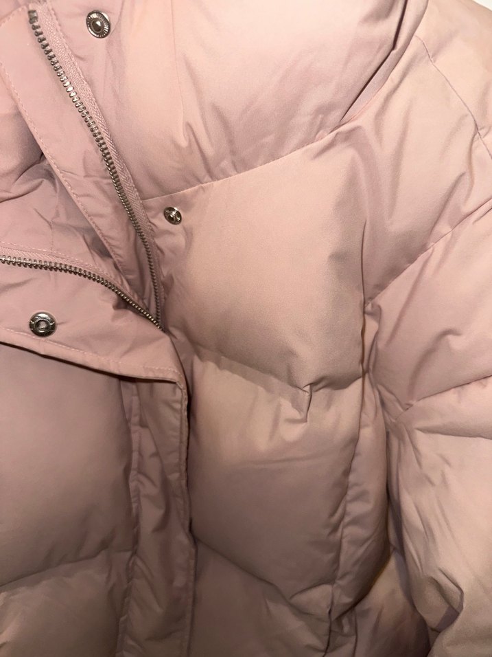 Pembe Puff Mont, Midi Boy, Yüksek Yaka - Görsel 4