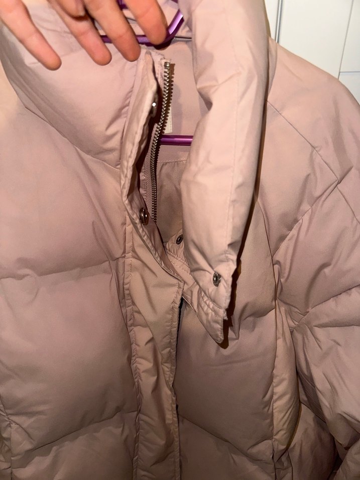 Pembe Puff Mont, Midi Boy, Yüksek Yaka - Görsel 3