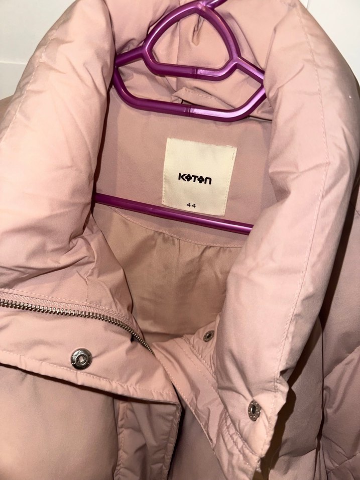 Pembe Puff Mont, Midi Boy, Yüksek Yaka - Görsel 2