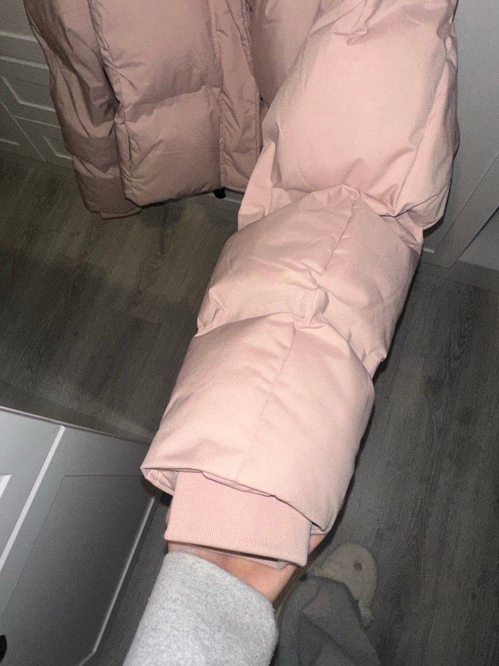 Pembe Puff Mont, Midi Boy, Yüksek Yaka - Görsel 5