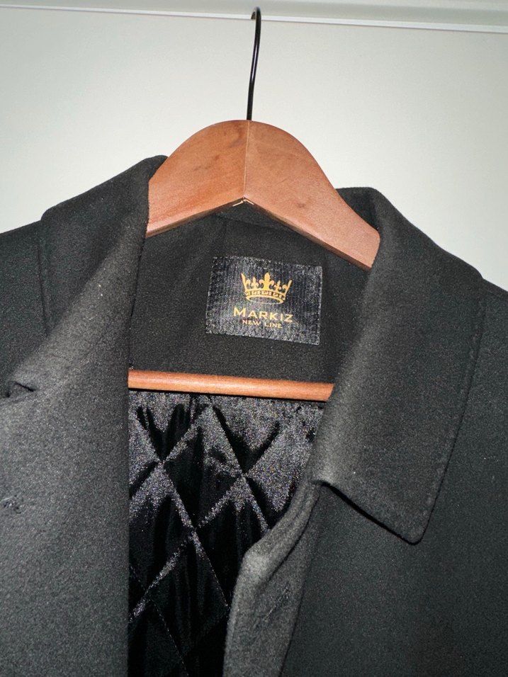 Siyah Süet Düğmeli Erkek Midi Kaban - Görsel 2