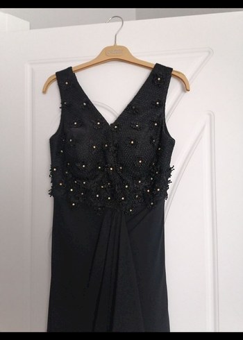 Siyah Uzun V Yaka Abiye Elbise - Görsel 2