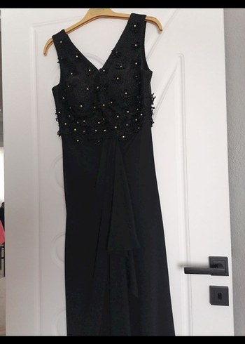 Siyah Uzun V Yaka Abiye Elbise - Görsel 4