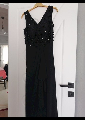 Siyah Uzun V Yaka Abiye Elbise - Görsel 5