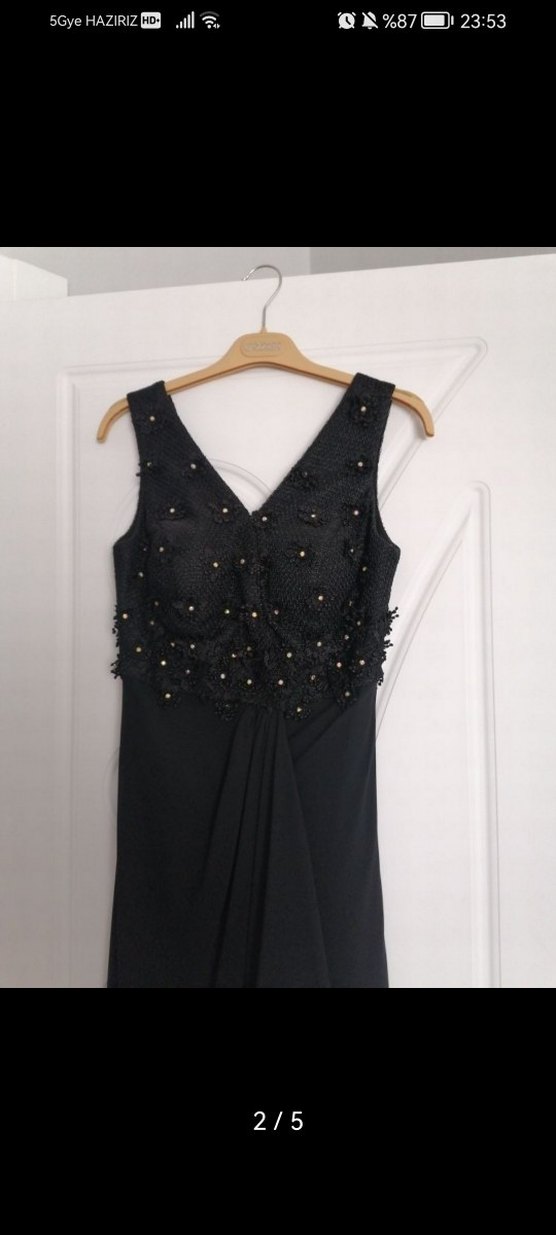 Siyah Uzun V Yaka Abiye Elbise - Görsel 2