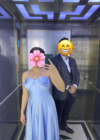 Bebek Mavisi Drapeli Straplez Uzun Kadın Abiye - Görsel 2