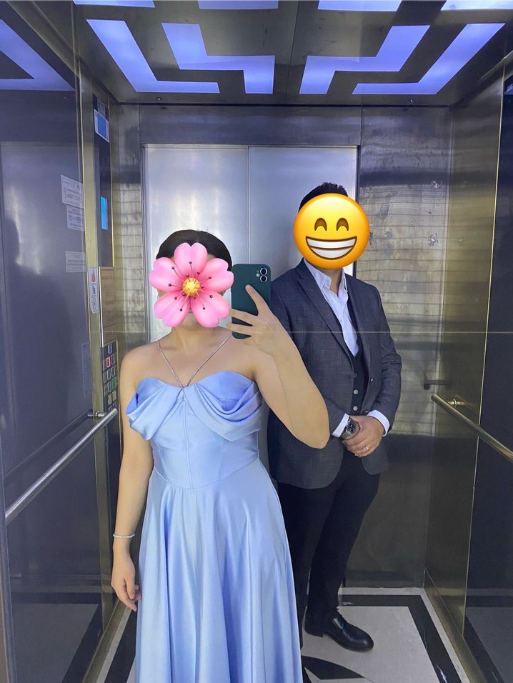 Bebek Mavisi Drapeli Straplez Uzun Kadın Abiye - Görsel 2