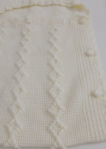 Krem şapkalı nakışlı Örgü Bebek Battaniyesi - Görsel 4
