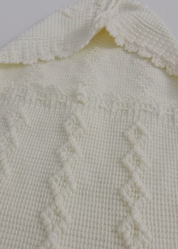 Krem şapkalı nakışlı Örgü Bebek Battaniyesi - Görsel 5