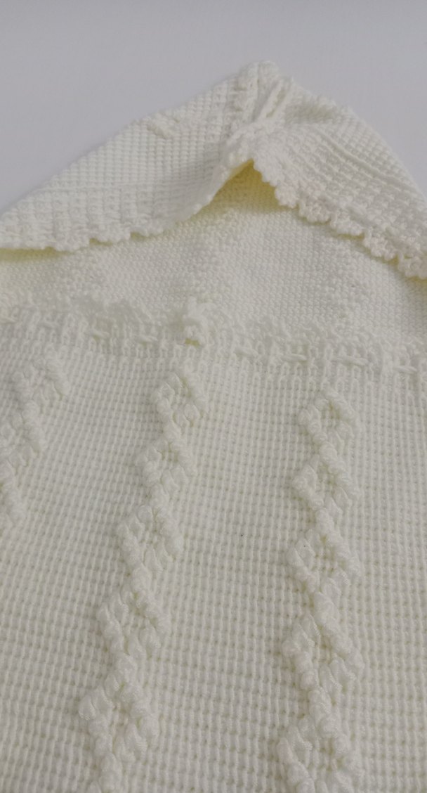 Krem şapkalı nakışlı Örgü Bebek Battaniyesi - Görsel 5