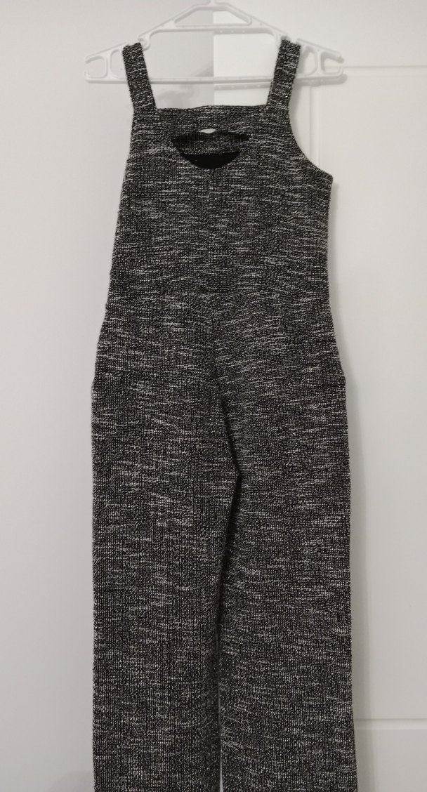 Gri Örgü simli Kumaş Kadın Tulum - Görsel 5