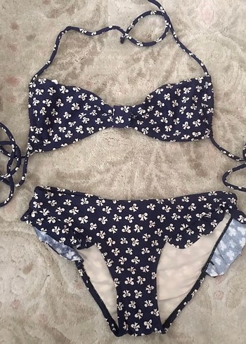 Lacivert Çiçek Desenli Kadın Bikini Takımı