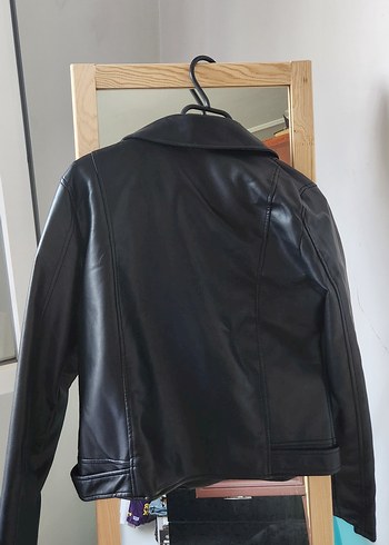 s Beden Kadın Siyah Deri Biker Ceket