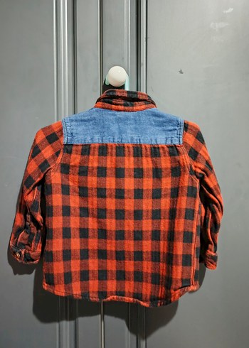 Erkek Çocuk Kırmızı Kareli Denim Detaylı Gömlek - Görsel 2