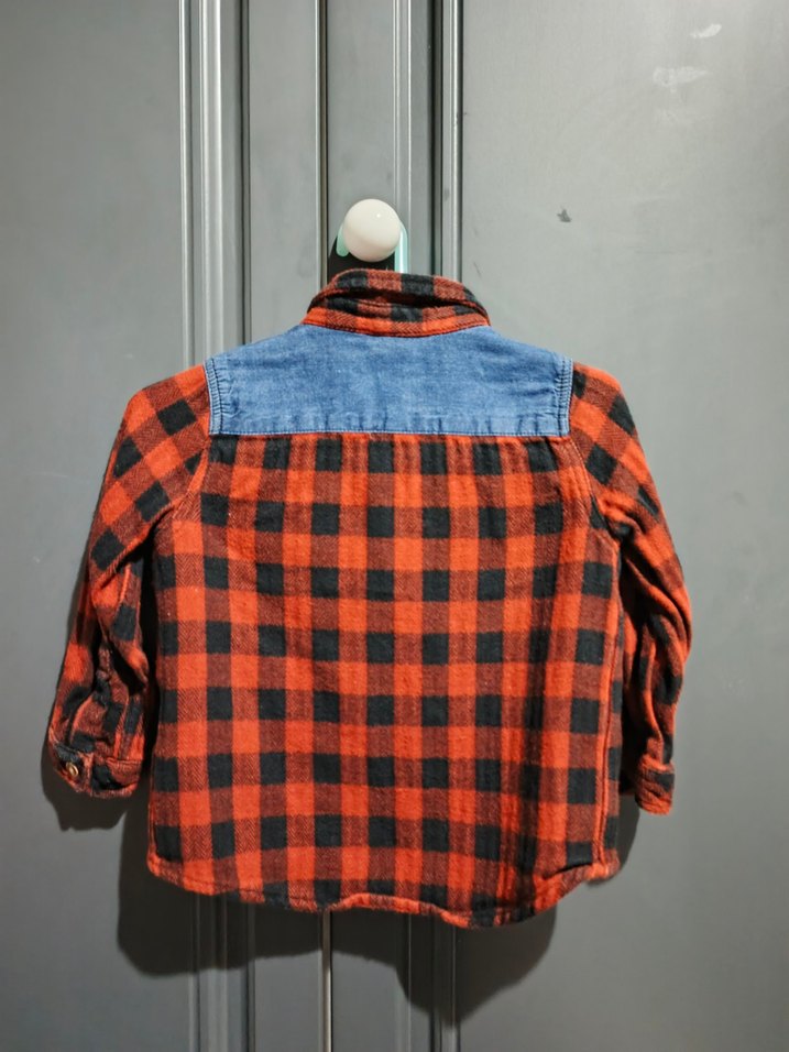 Erkek Çocuk Kırmızı Kareli Denim Detaylı Gömlek - Görsel 2