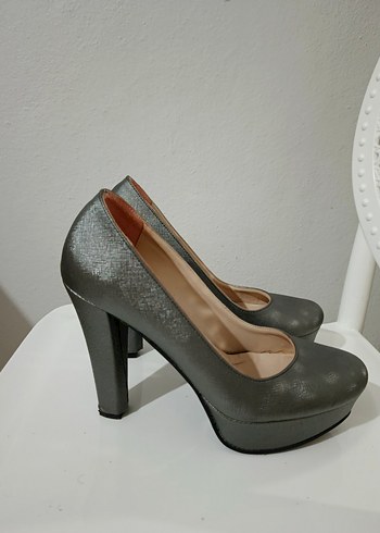 Gri Rugan Yılan Desenli Platform Topuklu Kadın Ayakkabı - Görsel 3