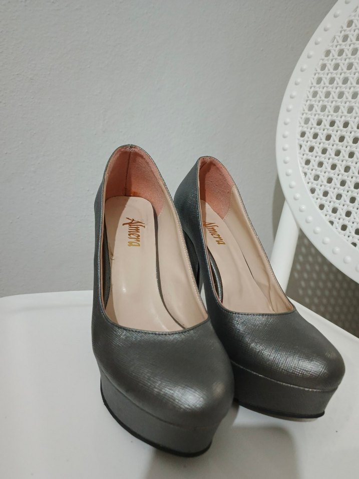 Gri Rugan Yılan Desenli Platform Topuklu Kadın Ayakkabı - Görsel 2