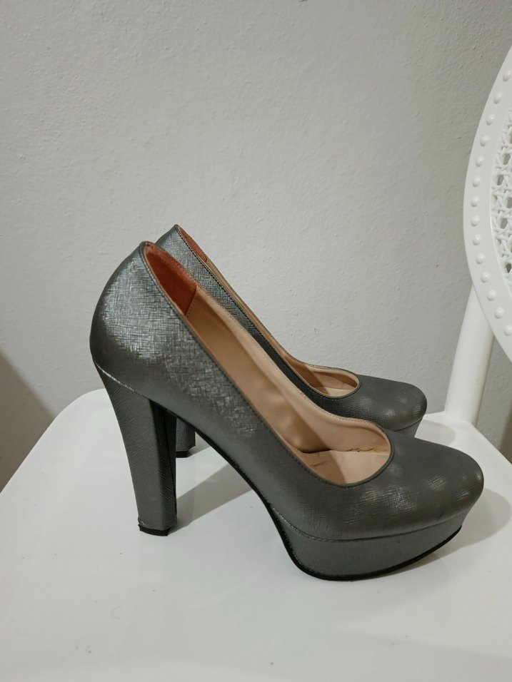 Gri Rugan Yılan Desenli Platform Topuklu Kadın Ayakkabı - Görsel 3
