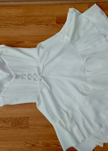 Beyaz kısa şeffaf askılı elbise - Görsel 2