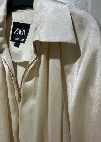 Zara Beyaz Uzun Kadın Keten Ceket