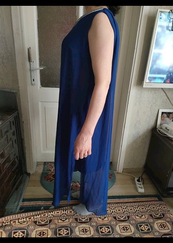 Mavi İş Kombinine Parlak Midi Kolye - Görsel 3