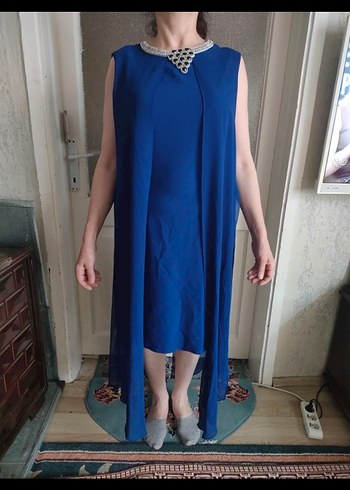 Mavi İş Kombinine Parlak Midi Kolye - Görsel 2