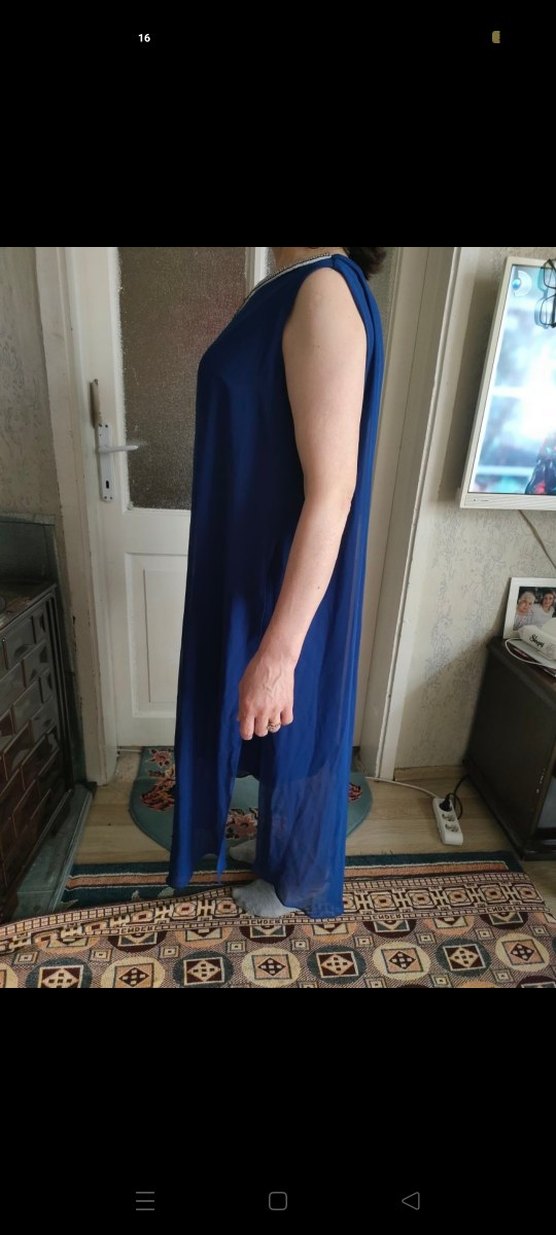 Mavi İş Kombinine Parlak Midi Kolye - Görsel 3