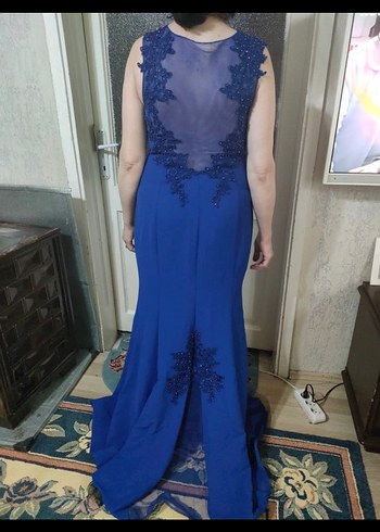 Lacivert Dantelli Uzun Abiye Elbise - Görsel 3