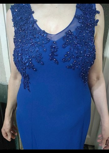 Lacivert Dantelli Uzun Abiye Elbise - Görsel 2