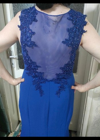 Lacivert Dantelli Uzun Abiye Elbise - Görsel 4