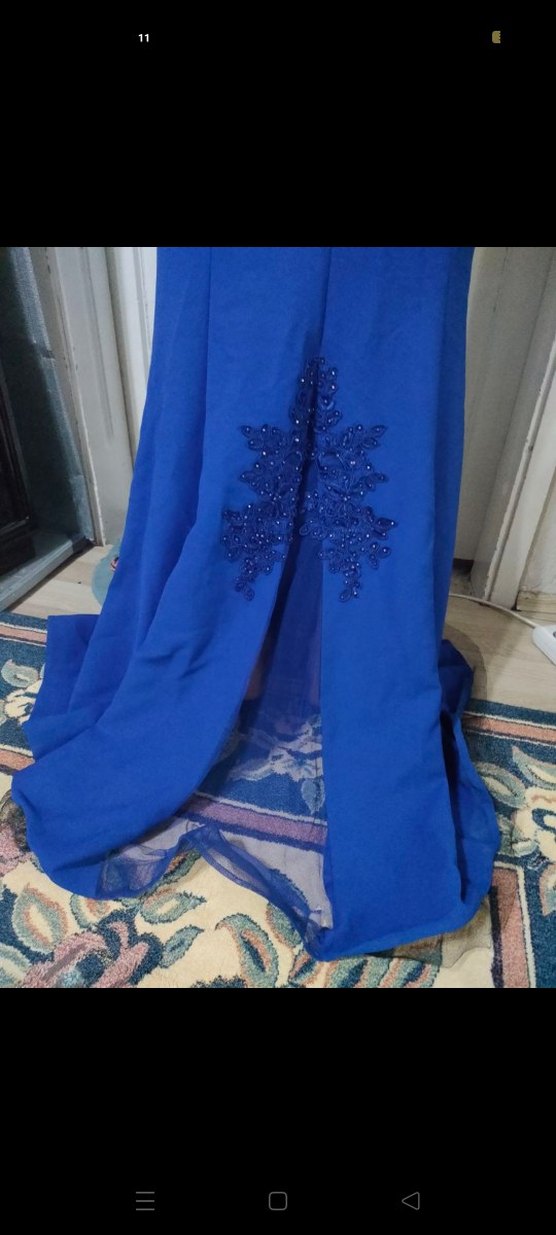 Lacivert Dantelli Uzun Abiye Elbise - Görsel 5