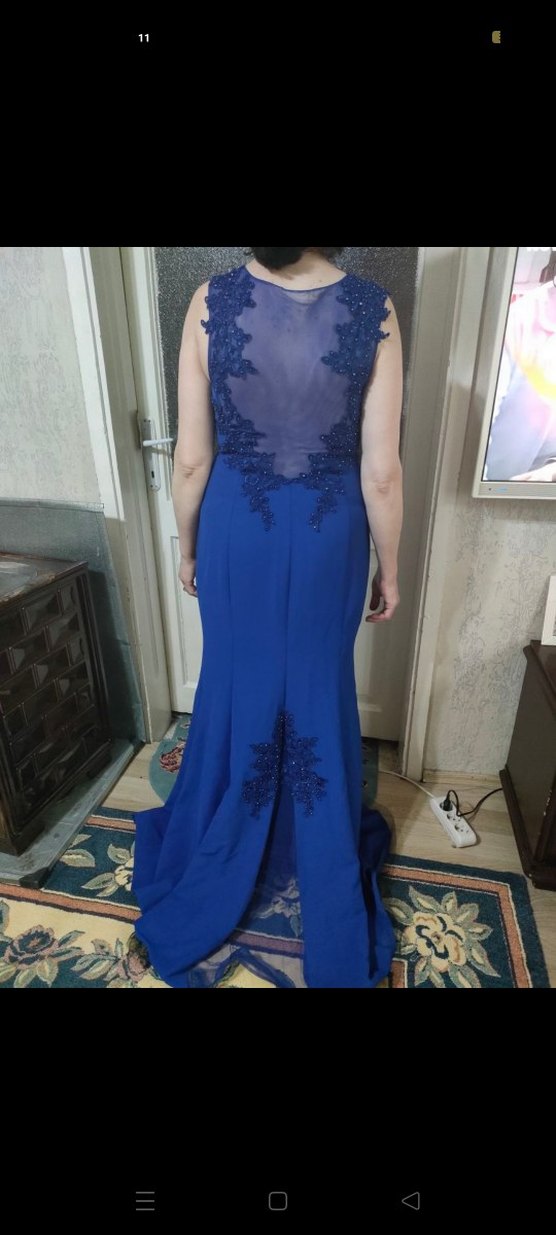 Lacivert Dantelli Uzun Abiye Elbise - Görsel 3