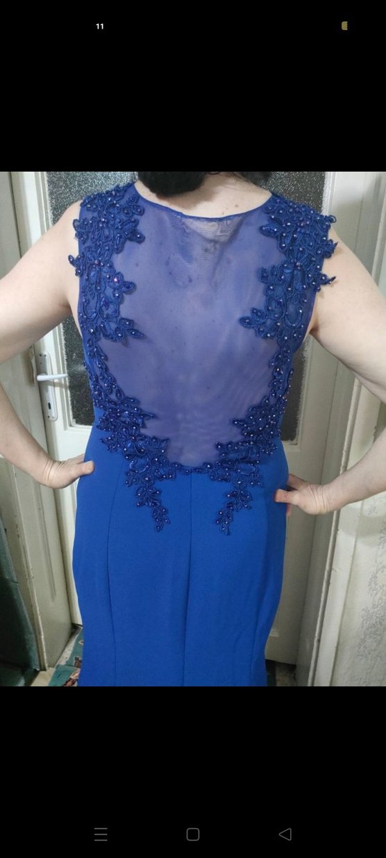 Lacivert Dantelli Uzun Abiye Elbise - Görsel 4